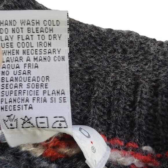 Claudia D oversized gray black red Fair Isle crew neck sweater size XL - Picture 4 of 4